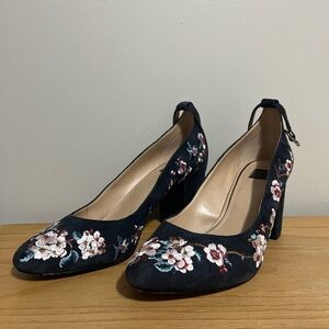 White House Black Market Black Floral Heels